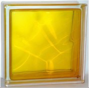 Стеклоблок "Волна" медов. окрашен. внутри Полвинка 19*9*8см.Glass Block Linear end Wave Honey 19/9/8